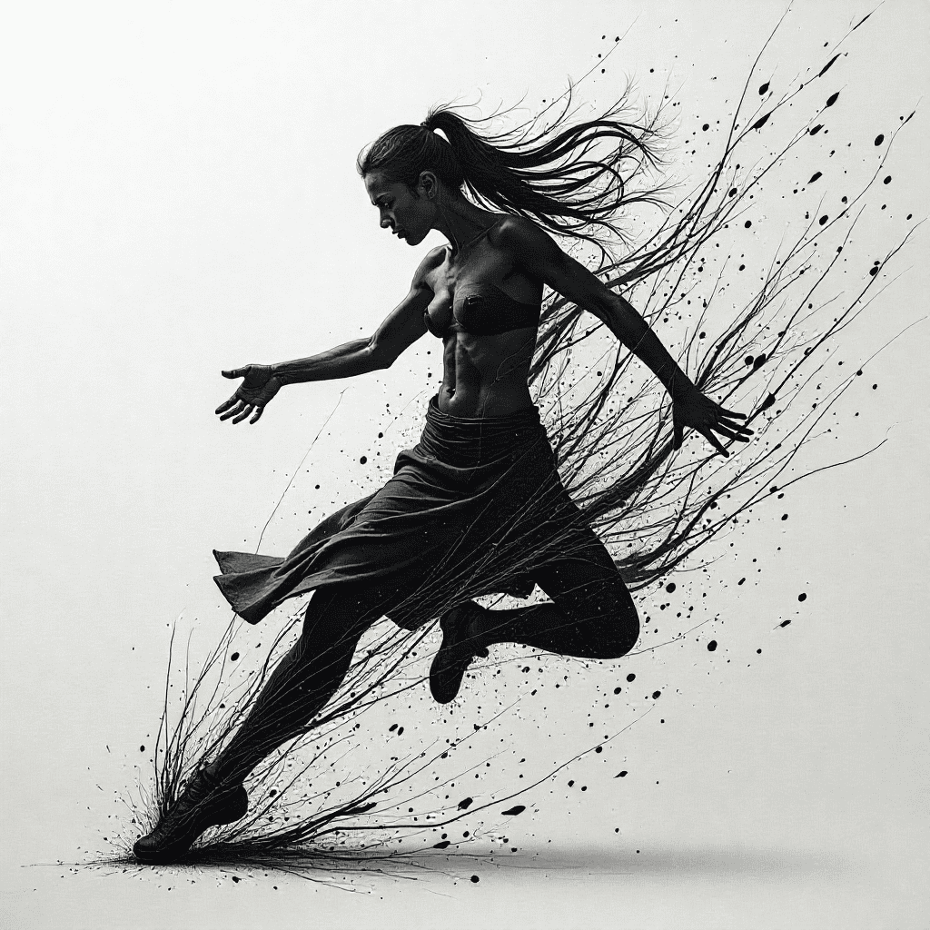 Abstract painting with dynamic brushstrokes in warm tones