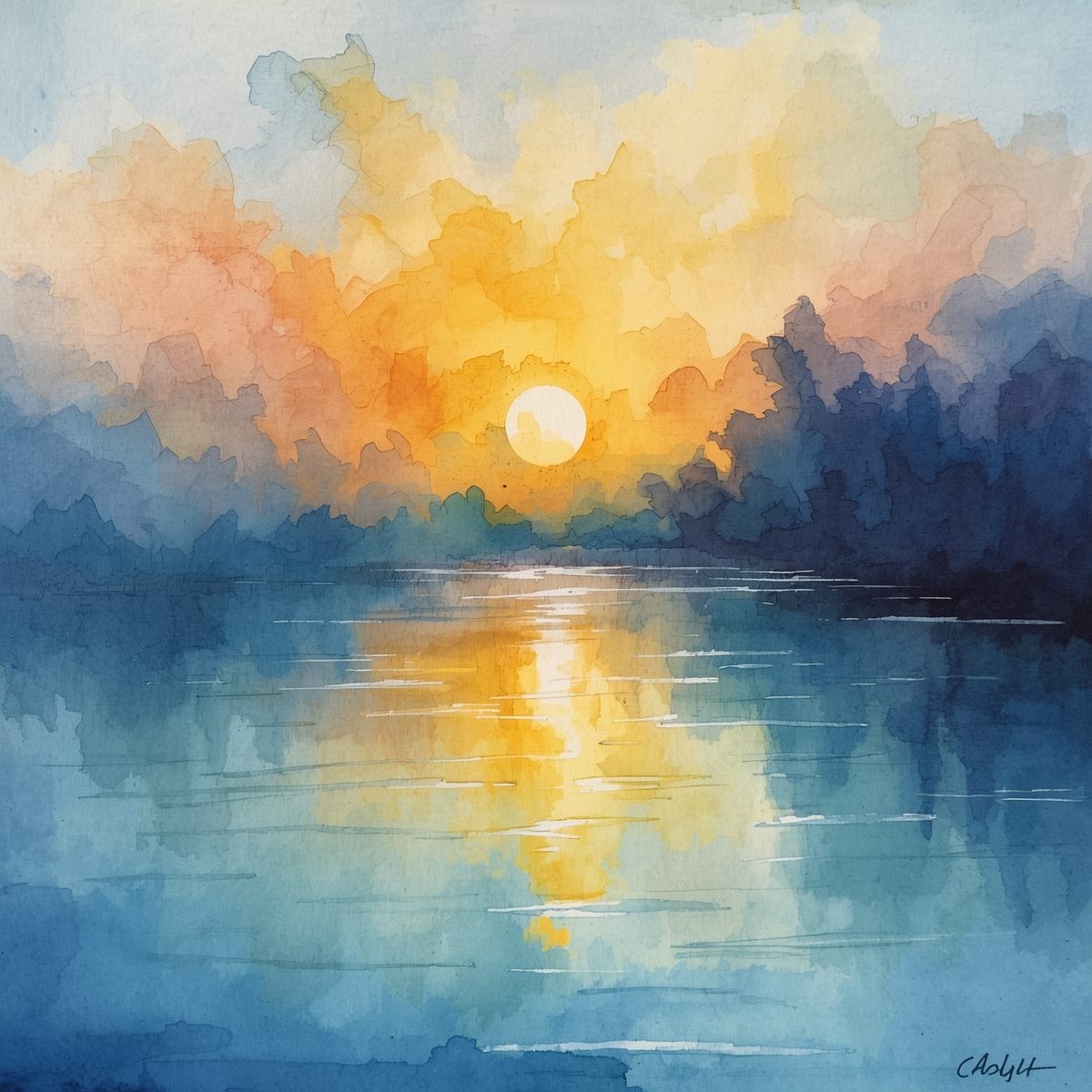 Detailed section of a watercolour landscape painting